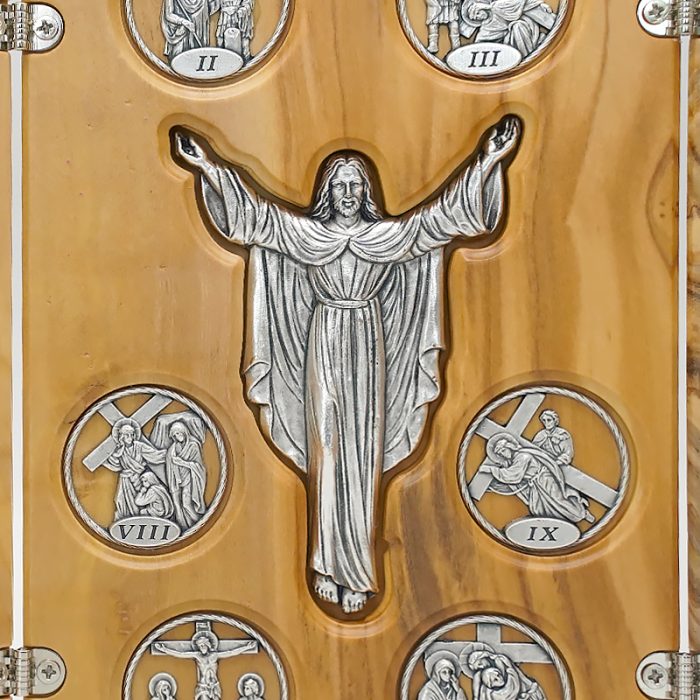 三联橄榄木苦路 圆形合金牌 镀银基督 救世主 镀银 .17x22.5cm Catholic religious art