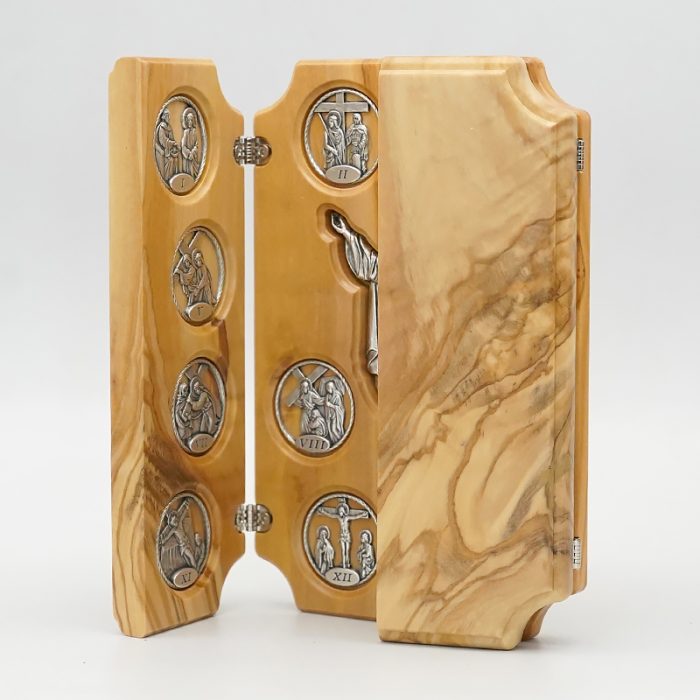 三联橄榄木苦路 圆形合金牌 镀银基督 救世主 镀银 .17x22.5cm Catholic religious art