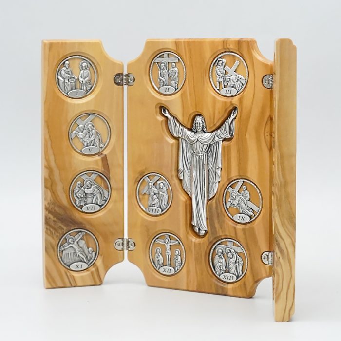 三联橄榄木苦路 圆形合金牌 镀银基督 救世主 镀银 .17x22.5cm Catholic religious art