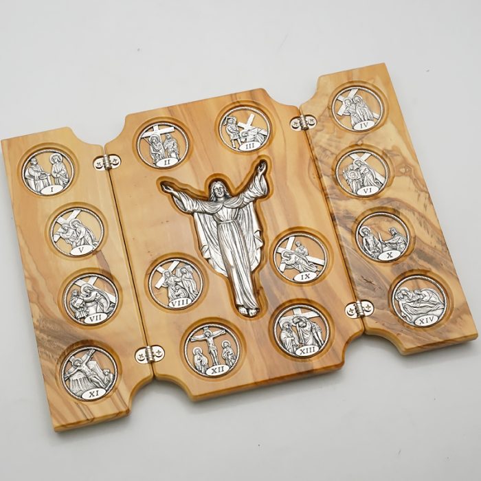 三联橄榄木苦路 圆形合金牌 镀银基督 救世主 镀银 .17x22.5cm Catholic religious art